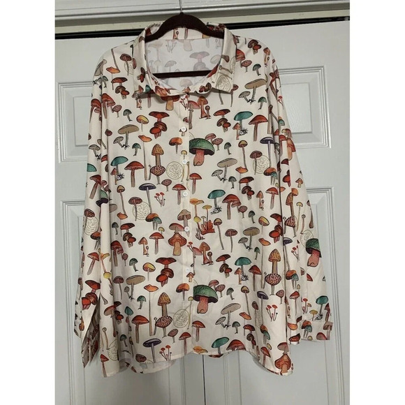 1970’s Inspired Modern Mushroom Retro Button Up Top Tunic Size 5X (KK1) - Picture 1 of 8